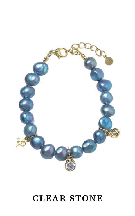 MIDNIGHT BLACKPEARL CHARM BRACELET Gold jewelry  - Clear Stone -
