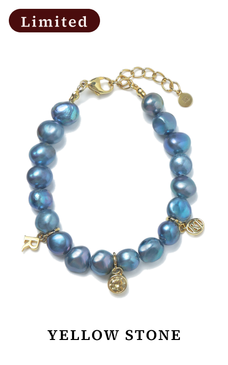 MIDNIGHT BLACKPEARL CHARM BRACELET Gold jewelry  - Yellow Stone -