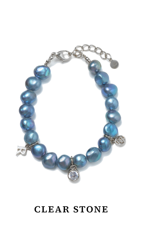 MIDNIGHT BLACKPEARL CHARM BRACELET silver jewelry - Clear Stone -