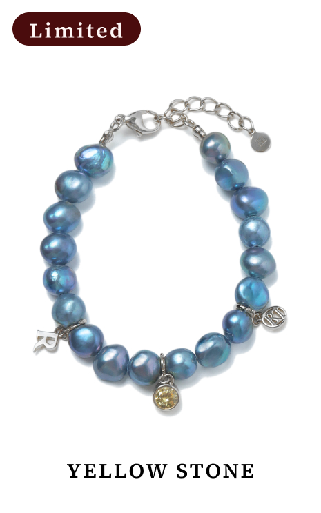 MIDNIGHT BLACKPEARL CHARM BRACELET Silver jewelry  - Yellow Stone -