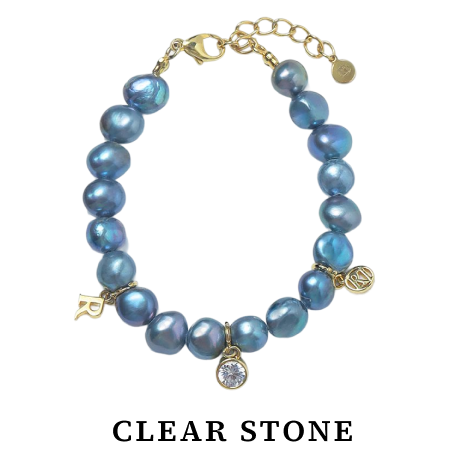 MIDNIGHT BLACKPEARL CHARM BRACELET Gold jewelry - Clear Stone -