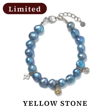 MIDNIGHT BLACKPEARL CHARM BRACELET Silver jewelry  - Yellow Stone -